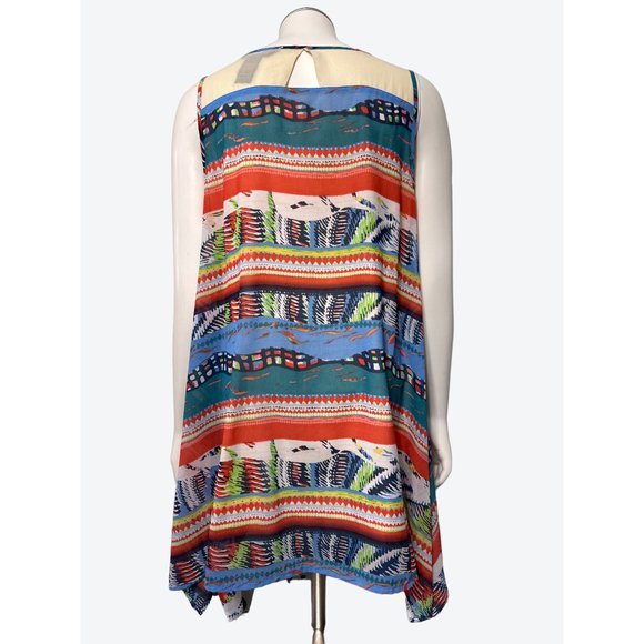 Ali Miles Sheer Colorful Hi Low Tunic Tank Top Lace Neck Line Cotton Nylon Sz S - Picture 3 of 10